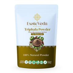 Front view of Exotic Veda Triphala Powder 100g container