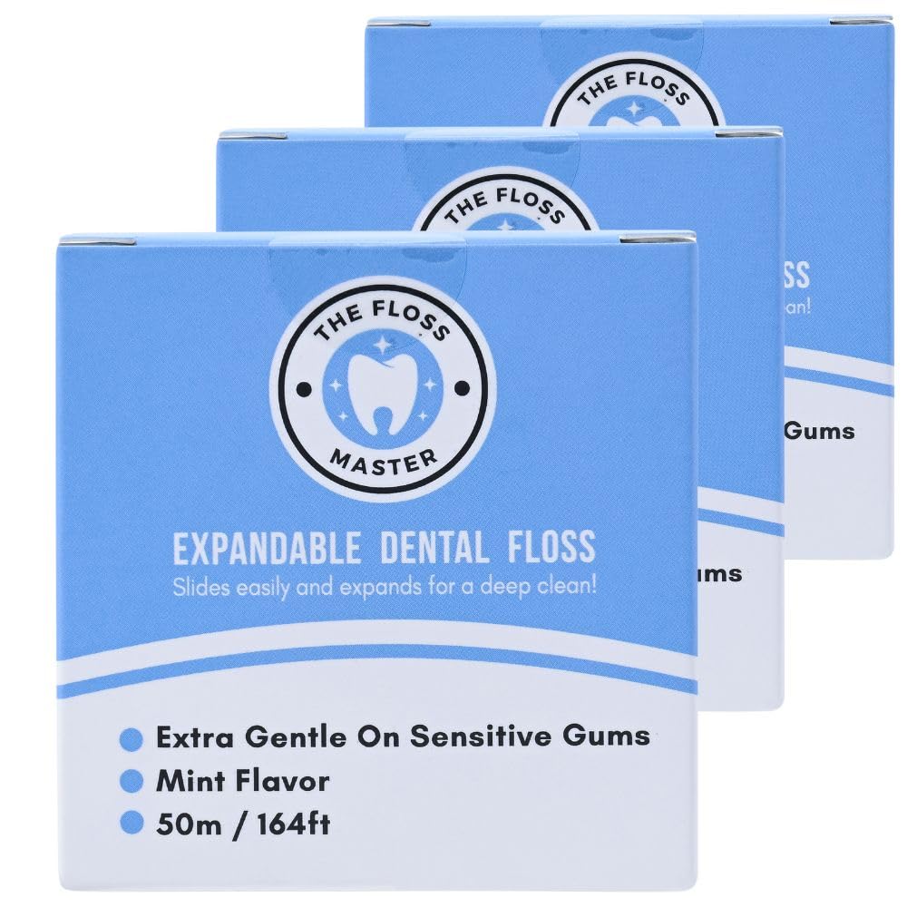 Expandable dental floss in mint with a plastic-free dispenser
