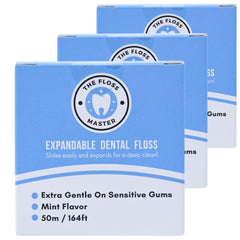 Expandable dental floss in mint with a plastic-free dispenser