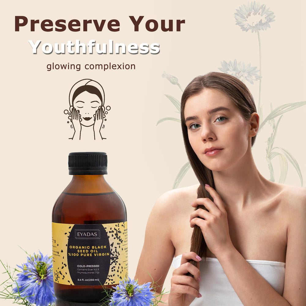 EYADAS Black Seed Oil promoting hair, skin and nails health