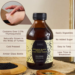 Ingredients and thymoquinone information on EYADAS bottle
