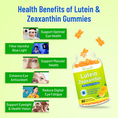 Gummies showing ingredients such as lutein and zeaxanthin