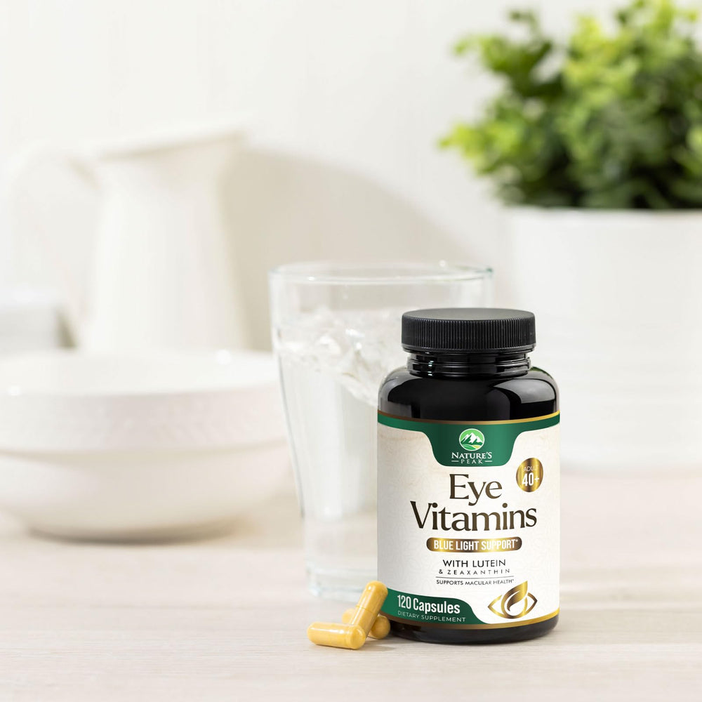 Pack shot of eye vitamins bottle and capsules