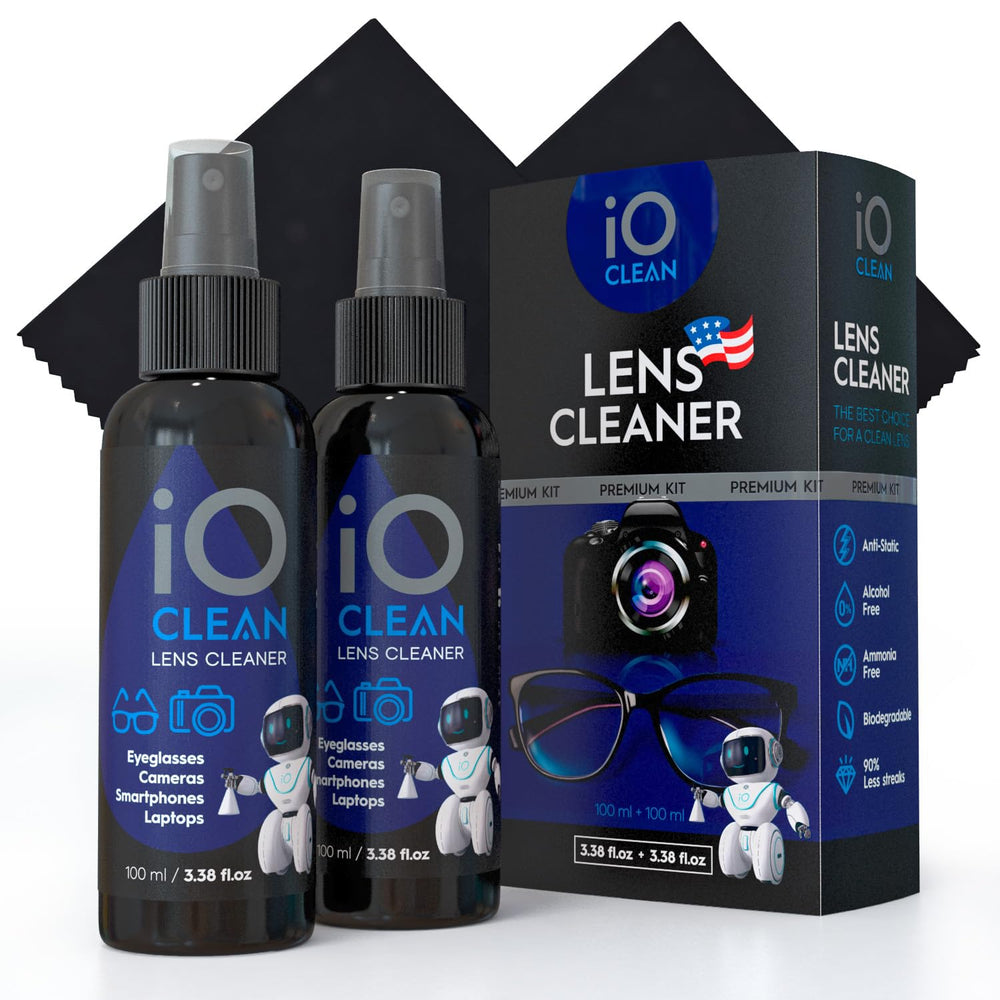 Front view of Eyeglass Lens Cleaner Kit with two 3.38oz bottles