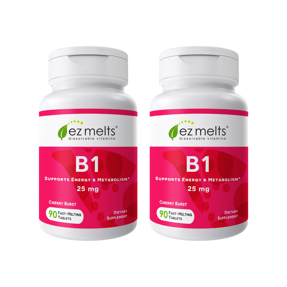 Dissolvable Vitamin B1 25 mg tablet on tongue