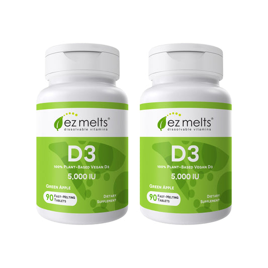 Front view of EZ Melts Vitamin D3 5000 IU dissolvable tablets 2-pack