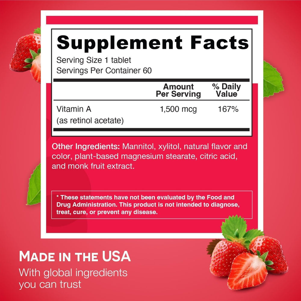 Dissolvable vitamin A 5000 IU with strawberry flavor