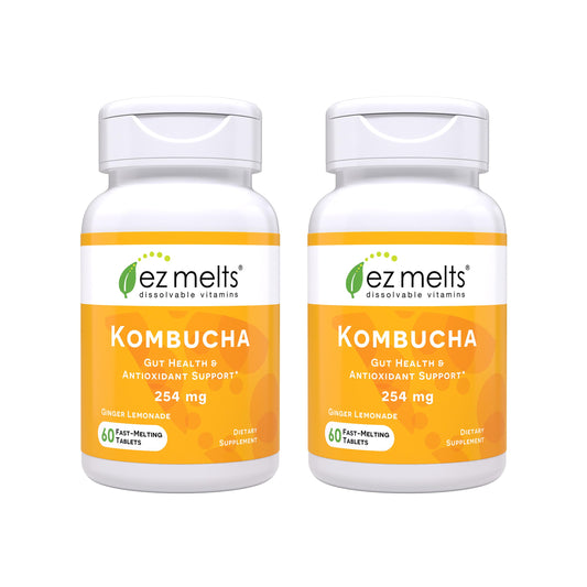 EZ Melts sugar-free kombucha tablets Ginger Lemonade flavor in pack shot