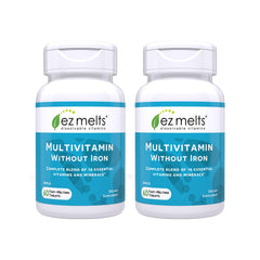 EZ Melts Multivitamin sin hierro, tableta disoluble para tomar sin agua o masticar.