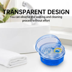 Compact 4.1 oz denture case dimensions 4 x 3.74 x 2.28 inches in blue