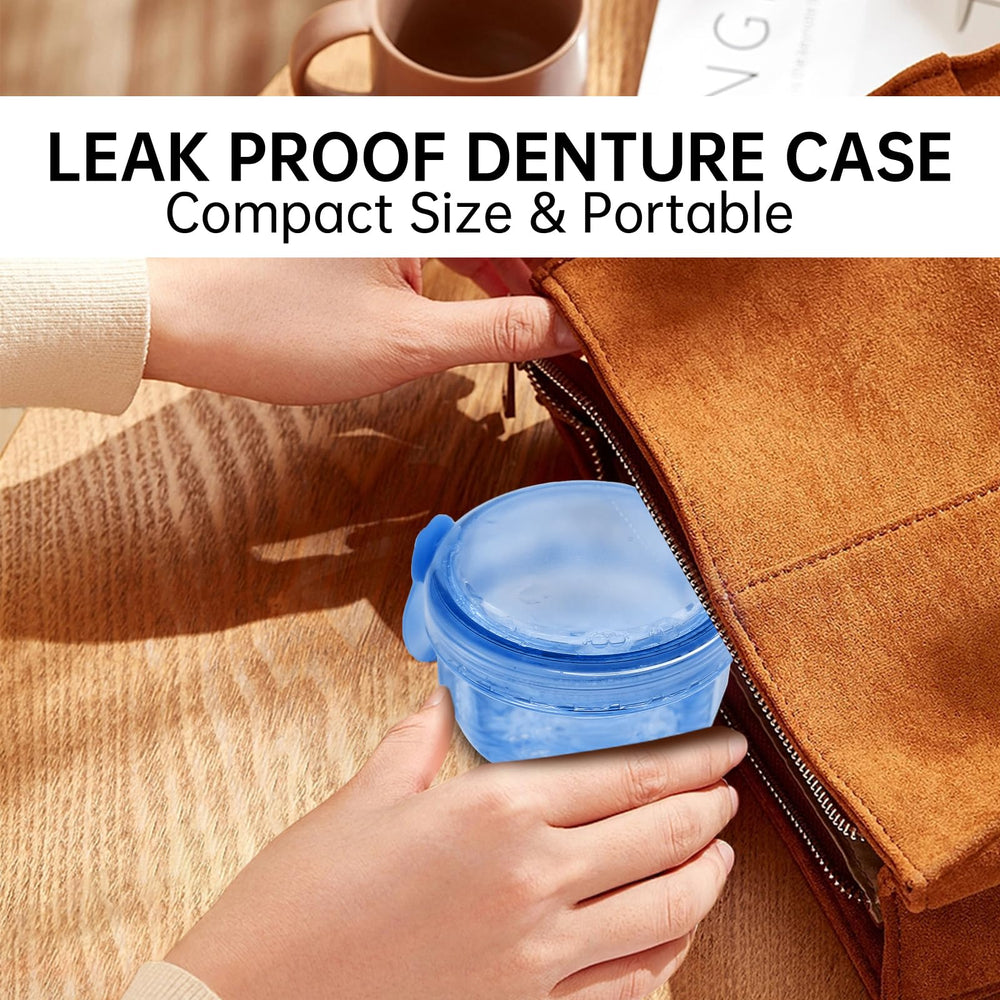 Attached mini cleaning brush included with the denture case