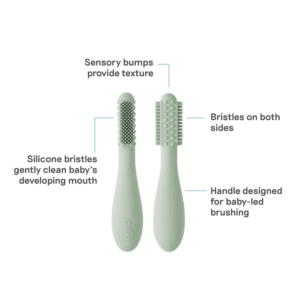 Side view of ezpz Baby-Led Toothbrush Sage