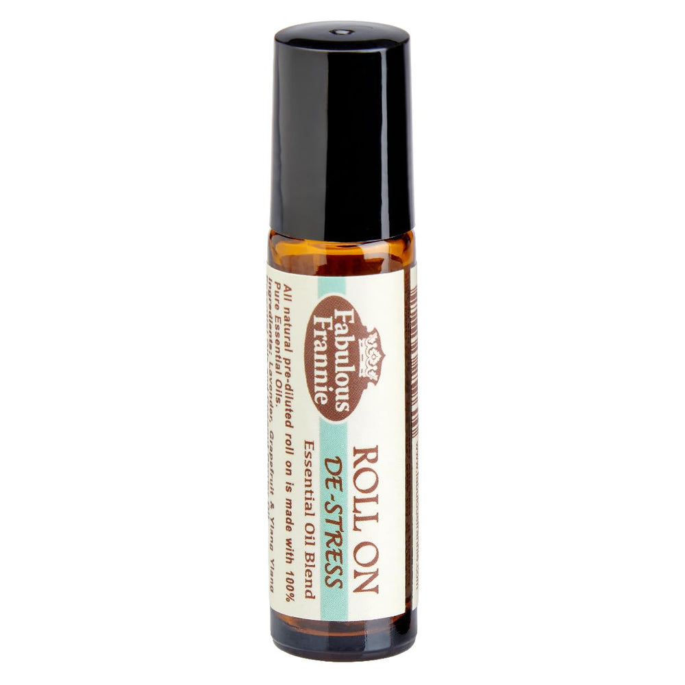 Fabulous Frannie De-Stress essential oil roll-on bottle with grapefruit, lavender and ylang-ylang