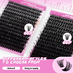 FADLASH fluffy lash clusters 60D+80D 12 mm for soft curl and subtle fullness.