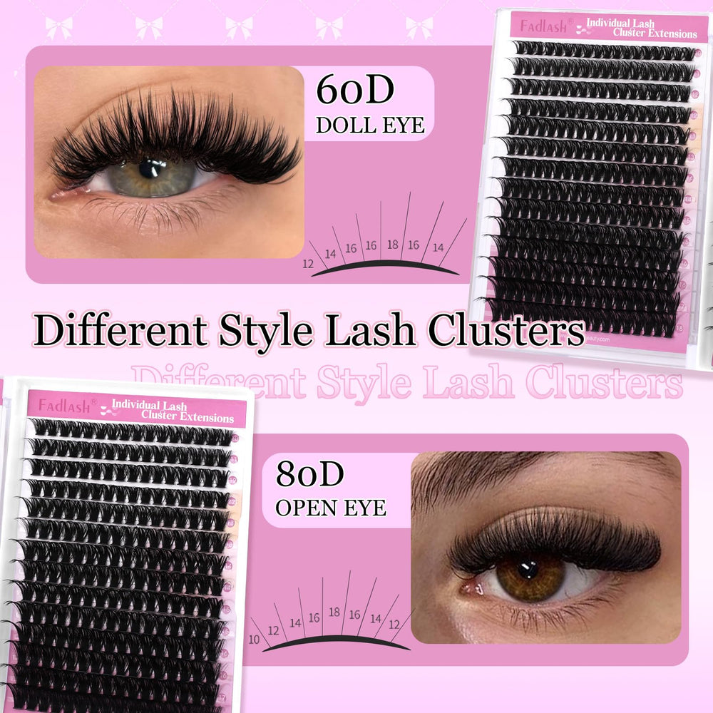 FADLASH fluffy lash clusters 60D+80D 16 mm for more noticeable volume without heaviness.