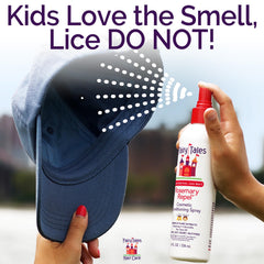 Fairy Tales Rosemary Repel label closeup highlights natural oils and fragrance.