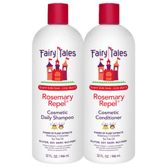 Fairy Tales Rosemary Repel Shampoo pour highlights kid-friendly scent and potential lice deterrence.