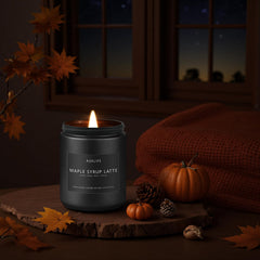 Chic minimalist glass jar candle with autumn accents