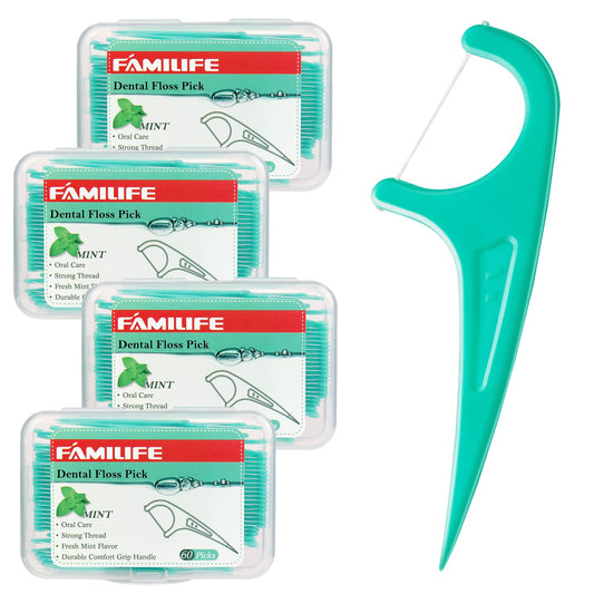 FAMILIFE mint floss picks 240-count box with four travel cases