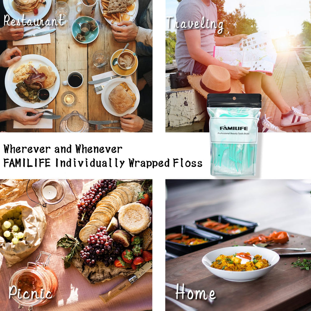 Mint floss pick with transparent, portable packaging
