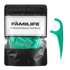 Front view of FAMILIFE Floss Picks mint flavor packaging