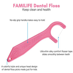 Close-up of kid-friendly flossers with durable handle