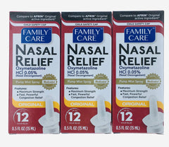 Family Care Nasal Relief Pump Mist Spray pack-3 front for quick congestion relief on the go