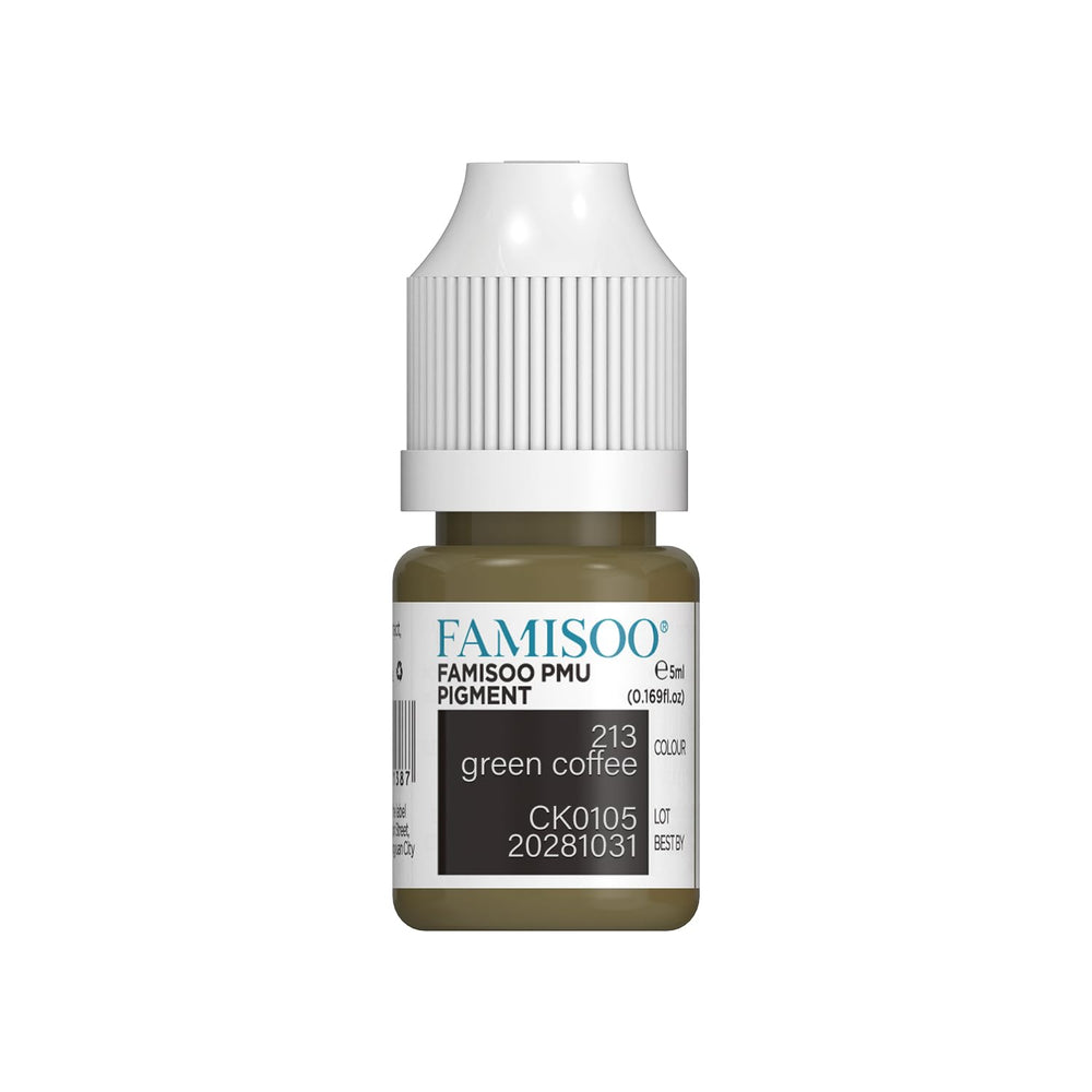 FAMISOO PMU eyebrow pigment bottle front with compact 5ml size for easy handling.