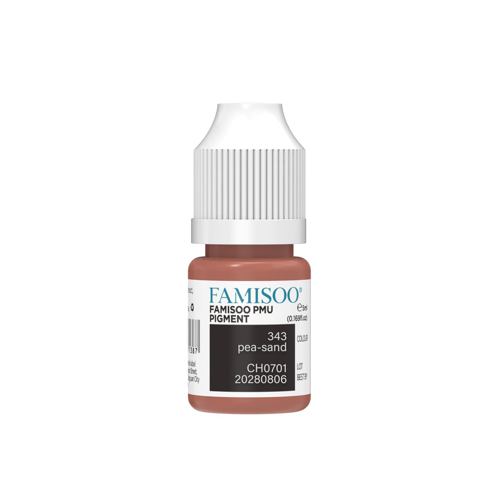FAMISOO PMU lip pigment bottle in 343 Pea Sand for lasting lip color