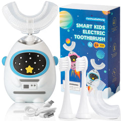 Front view of FanHwaDaiMung Kids U-Shaped Electric Toothbrush in Heroic White
