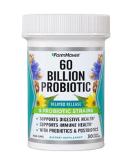 FarmHaven 60 Billion CFU Probiotic bottle and capsules