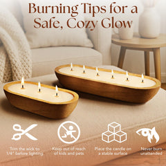 Rustic dough bowl candle displayed as farmhouse decor on a coffee table
