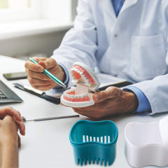 Leak-proof denture container with bright surface finish