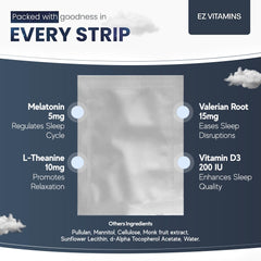 Fast-acting tongue-dissolving sleep strips for quick absorption.