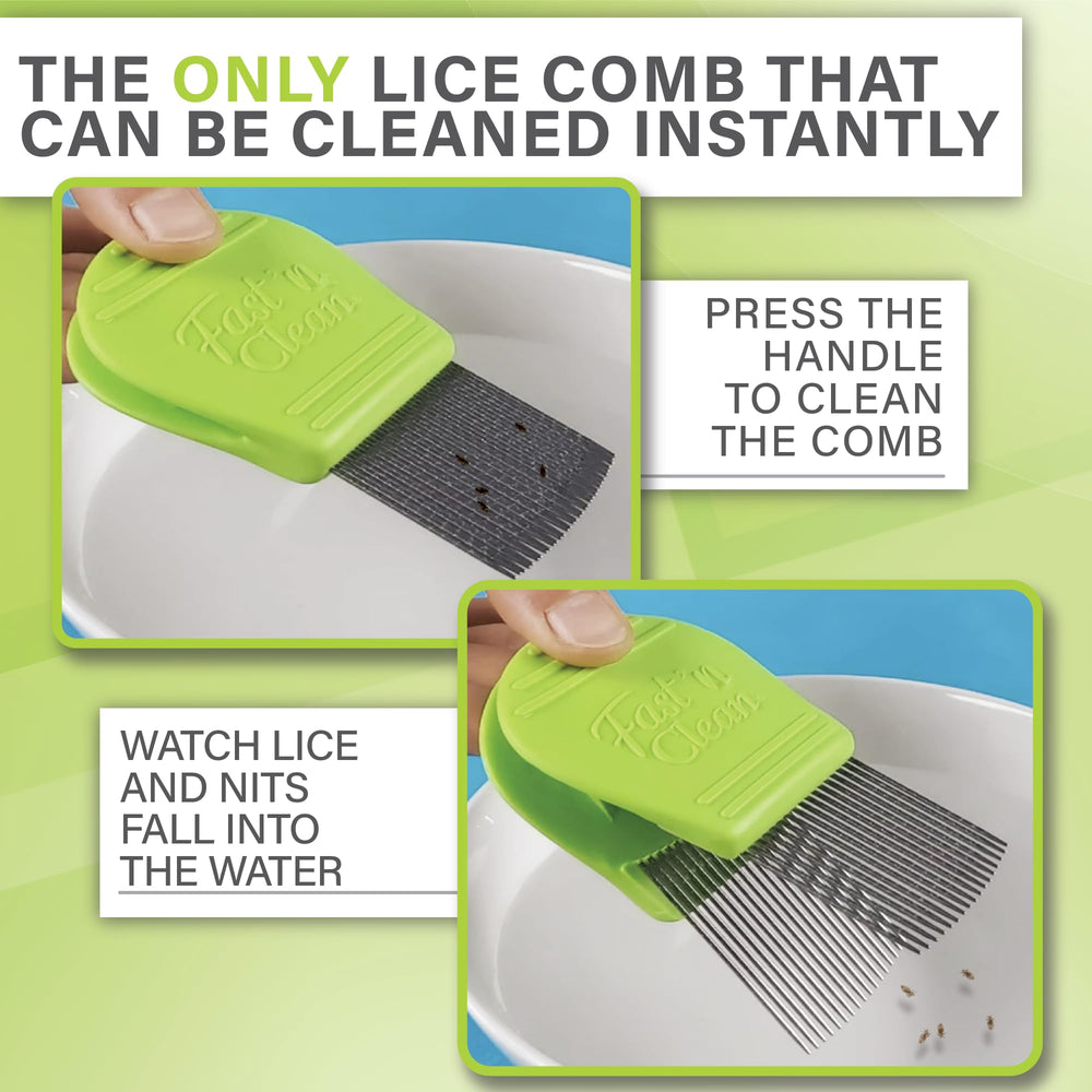 Fast 'n Clean Lice Comb press 'n release system reduces cleanup time.