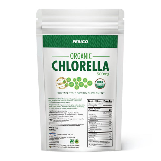 FEBICO Chlorella Tablets bottle and label