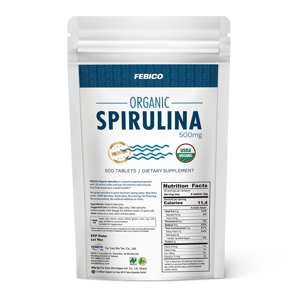 FEBICO Organic Spirulina Tablets 250g 83 days supply hero image
