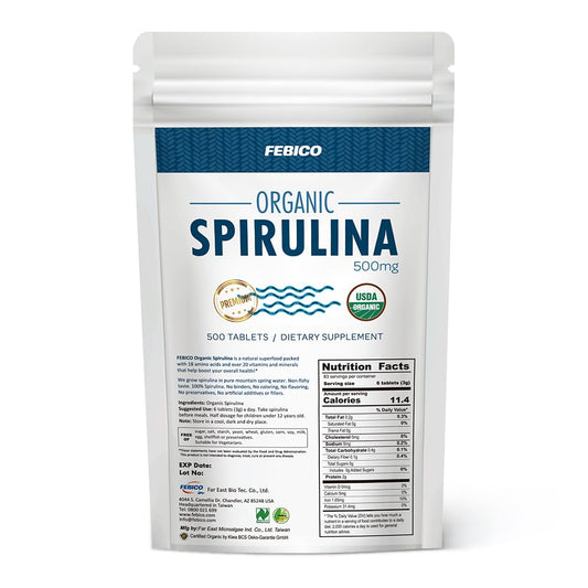 FEBICO Organic Spirulina Tablets 250g packaging