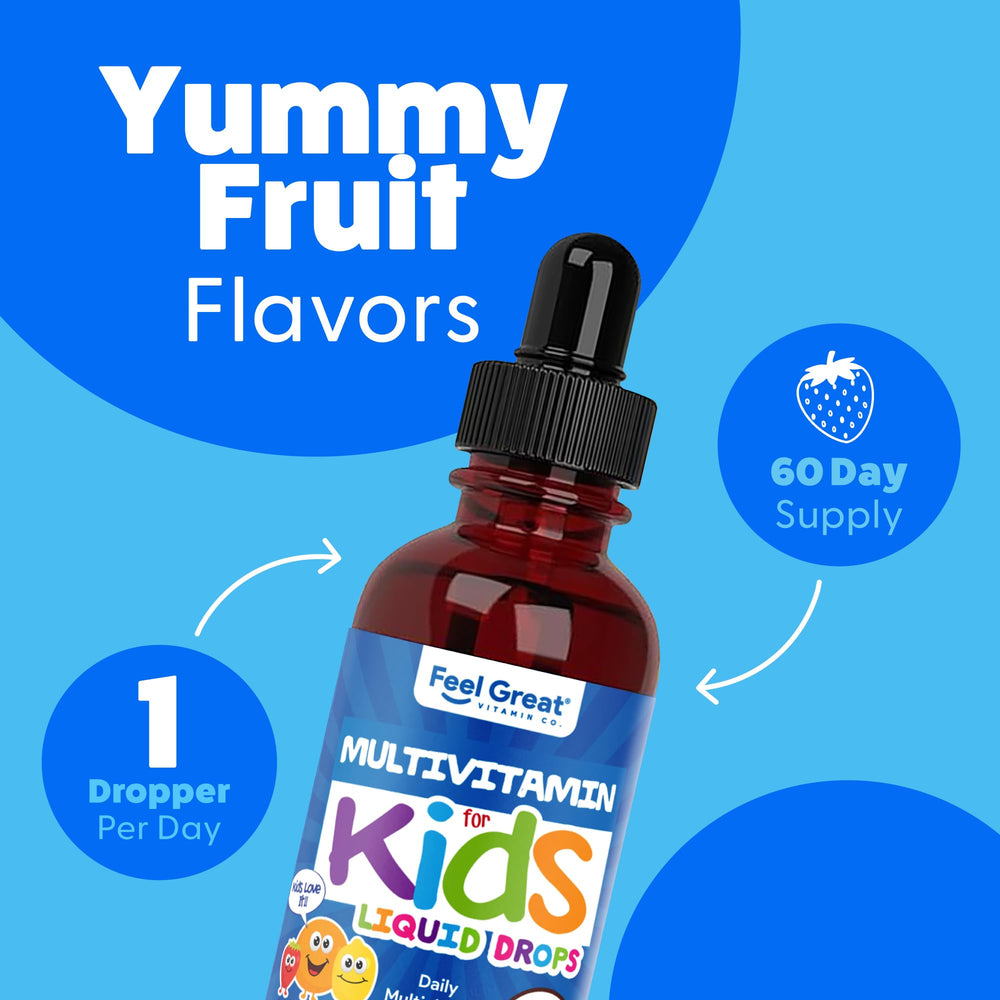 Orange-vanilla flavored liquid drops for kids