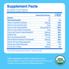 Back view of bottle with nutrition facts and dosing information