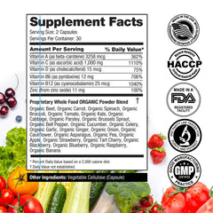 Ingredients: 25 organic fruits and vegetables in capsules