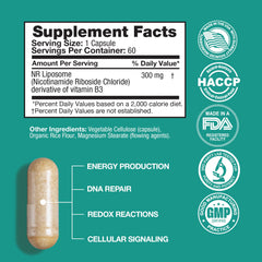 Side view of the bottle showing 60 vegan capsules inside.