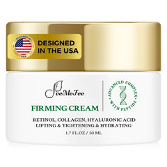 FeeMeFee neck firming cream tube closeup showing smooth, firming texture.