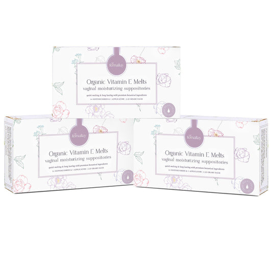 Femallay vaginal melts packaging front for discreet, hydrating intimate care.