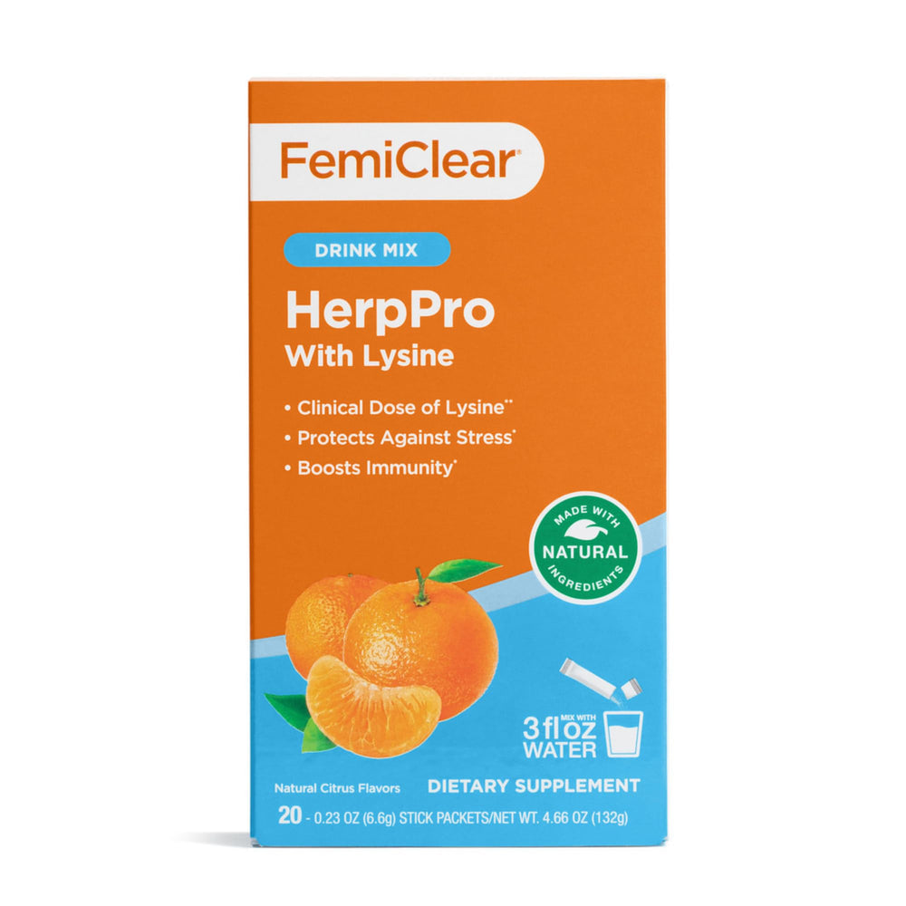 Front view of FemiClear HerpPro Drink Mix bottle