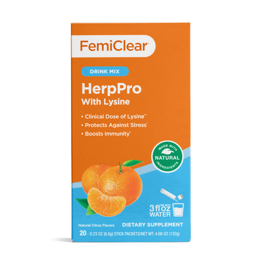 Front view of FemiClear HerpPro Drink Mix bottle