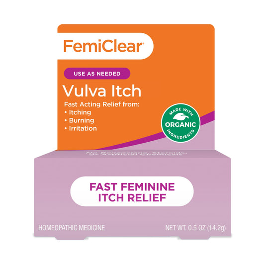 FemiClear Vaginal Itch Relief 0.5oz tube for quick external itch relief on the go.
