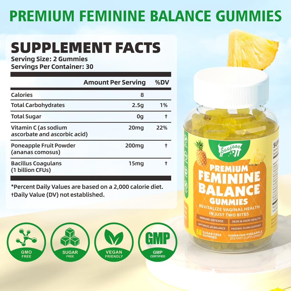 Packaging shot of feminine wellness gummies, 120-count bottle