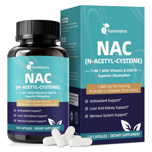 Bottle of Femmetra NAC 1000 mg capsules (120-count)