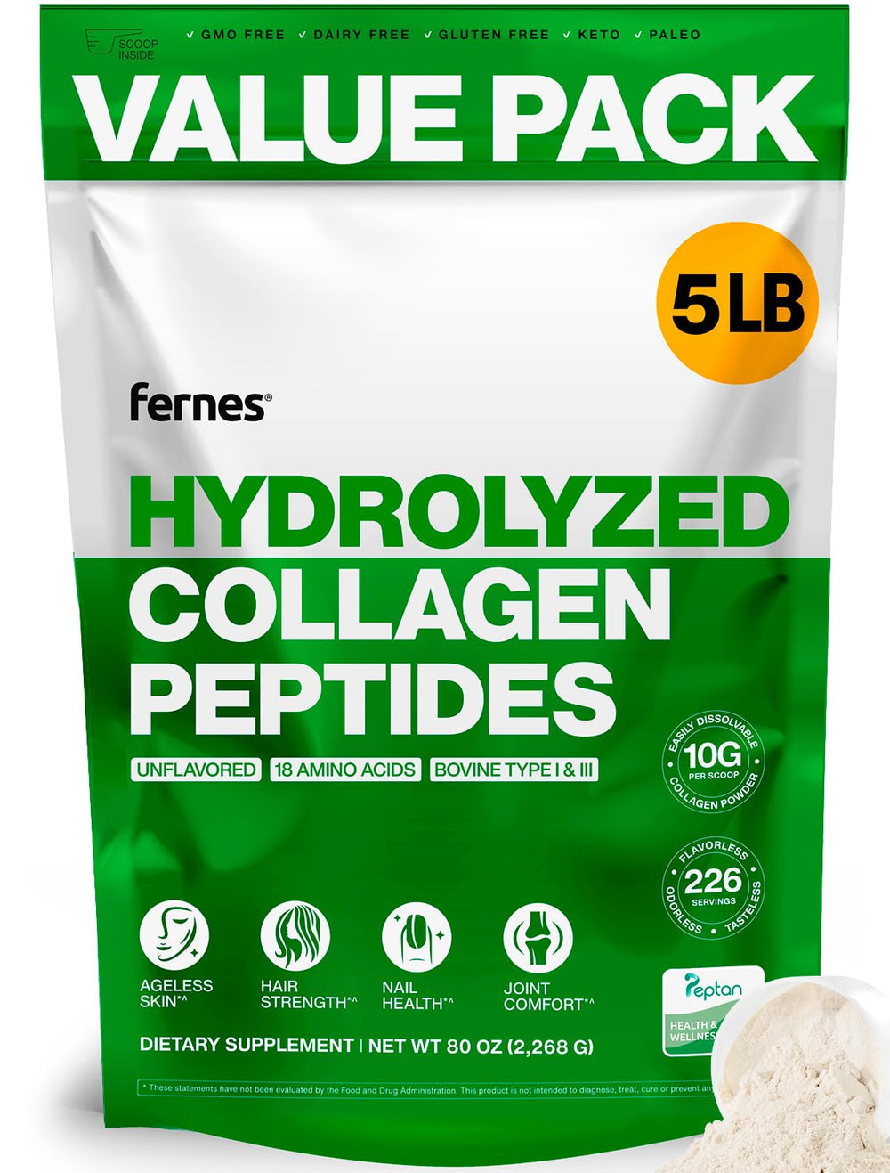 Product packaging for Fernes Collagen Powder 5LB